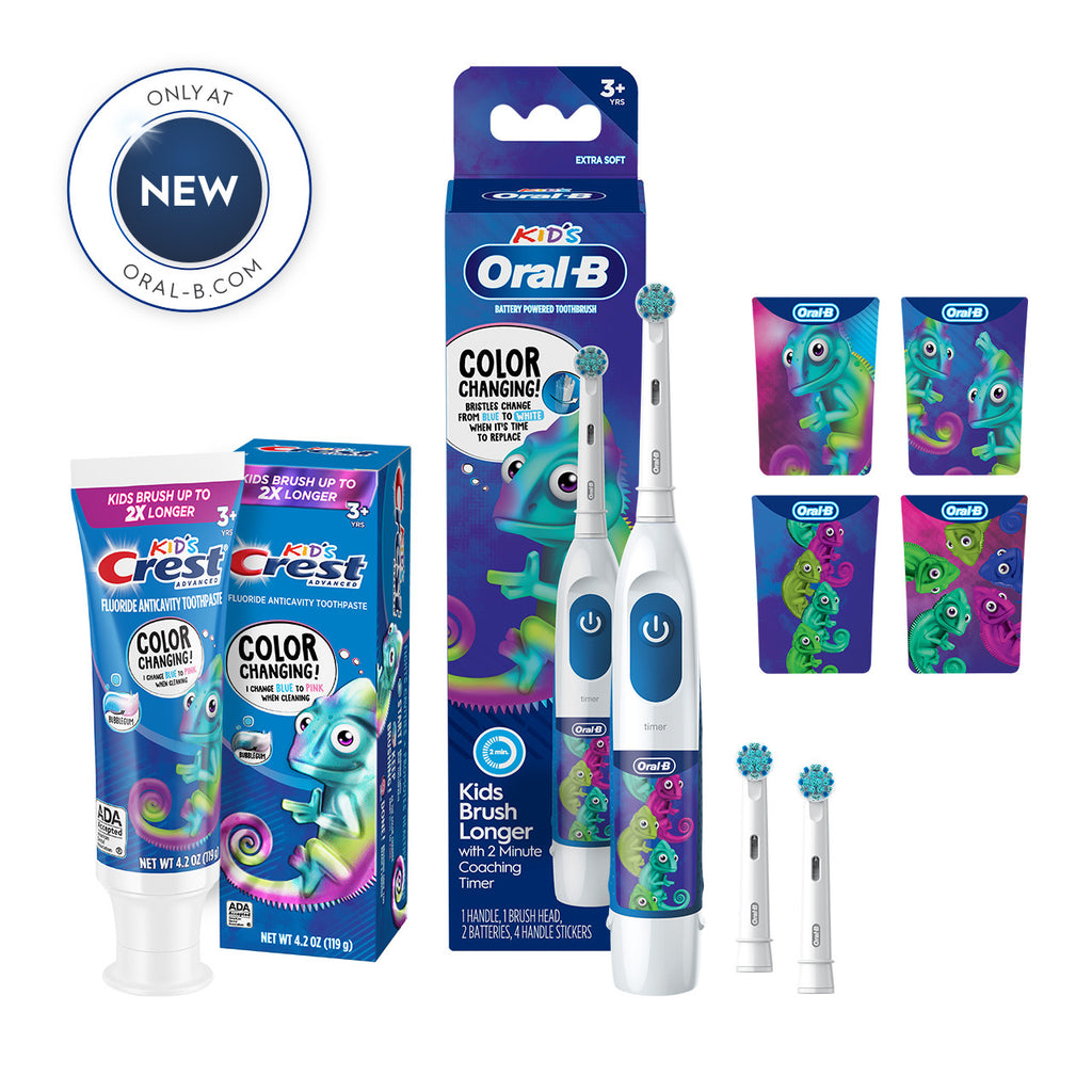 Oral-B Crest Color Changing Battery Toothbrush Bundle Bundles White / Blue