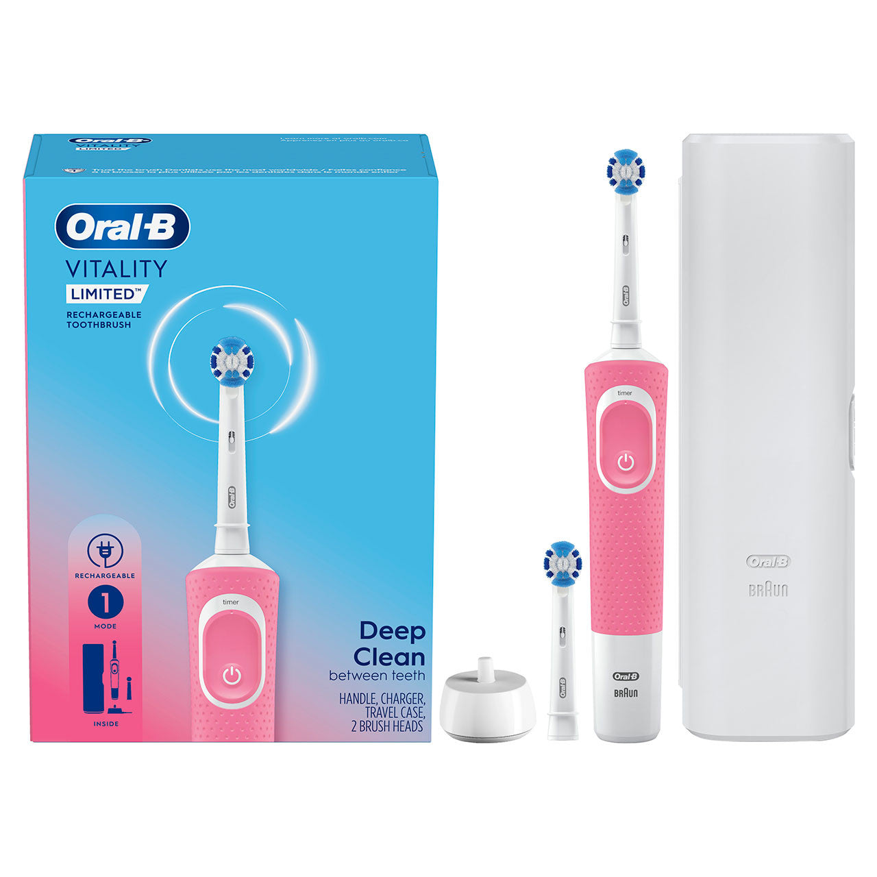 White / Pink Oral-B Vitality Limited Rechargeable Electric Toothbrush Pro Series
