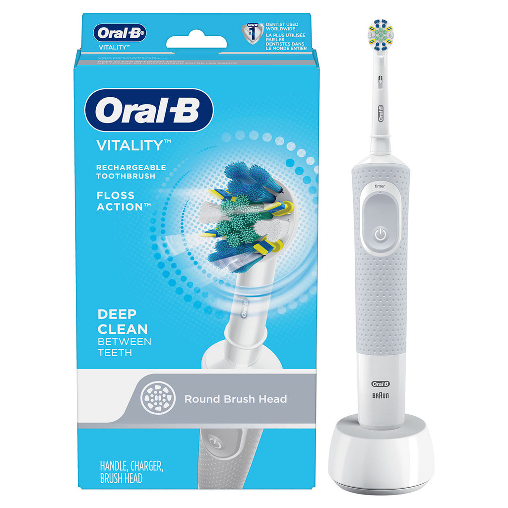 White Oral-B Vitality Floss Action Electric Rechargeable Toothbrush Pro Series