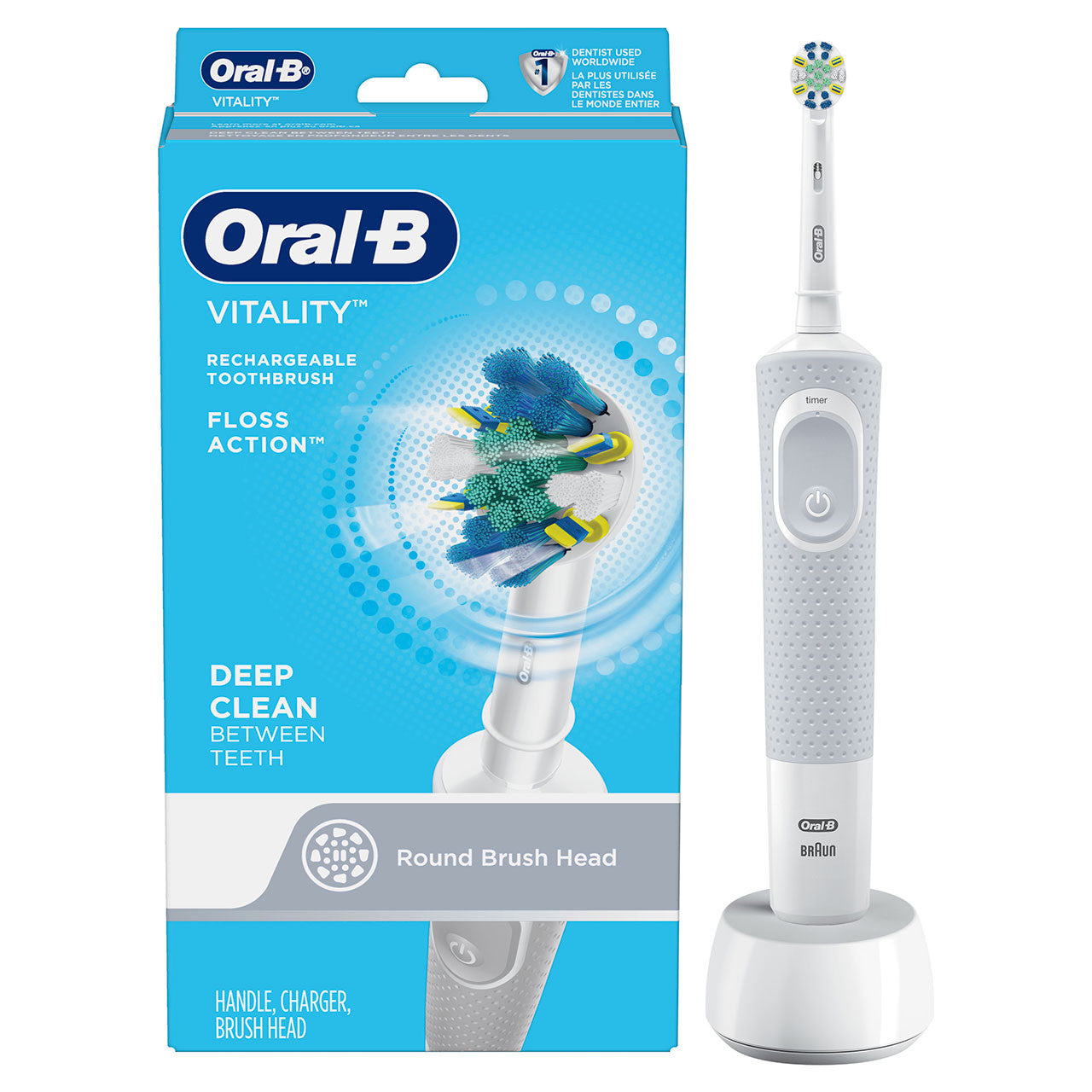 White Oral-B Vitality Floss Action Electric Rechargeable Toothbrush Pro Series