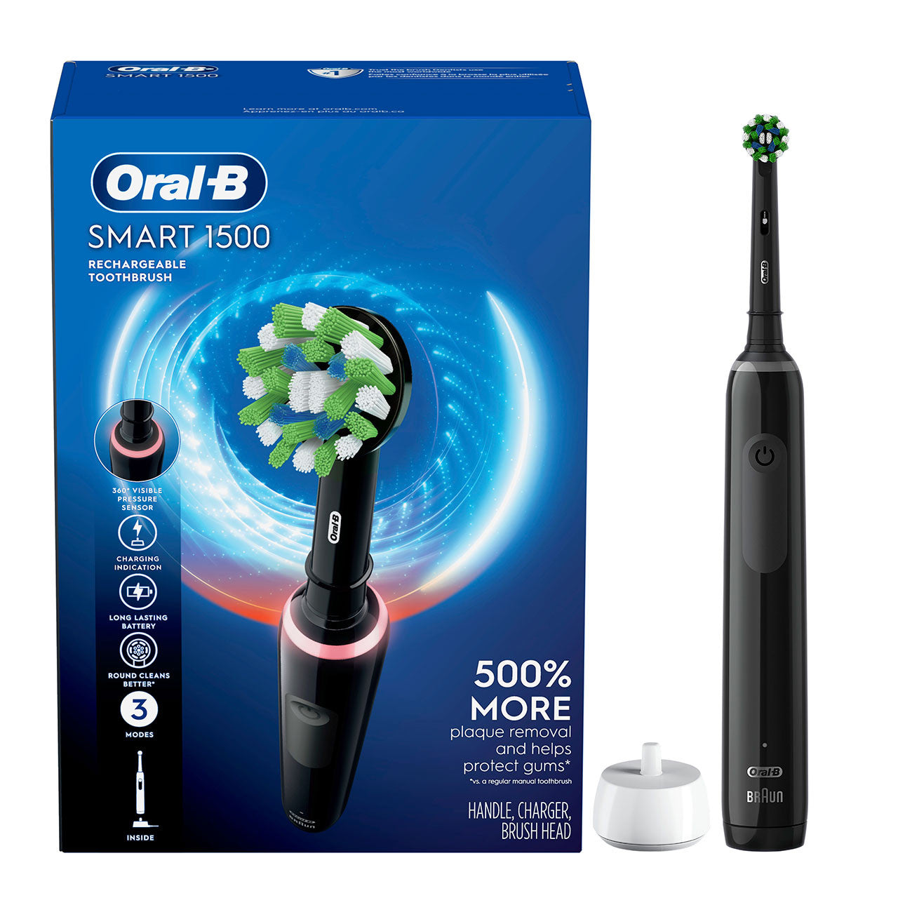 Black Oral-B Smart 1500 Electric Rechargeable Toothbrush Smart Series
